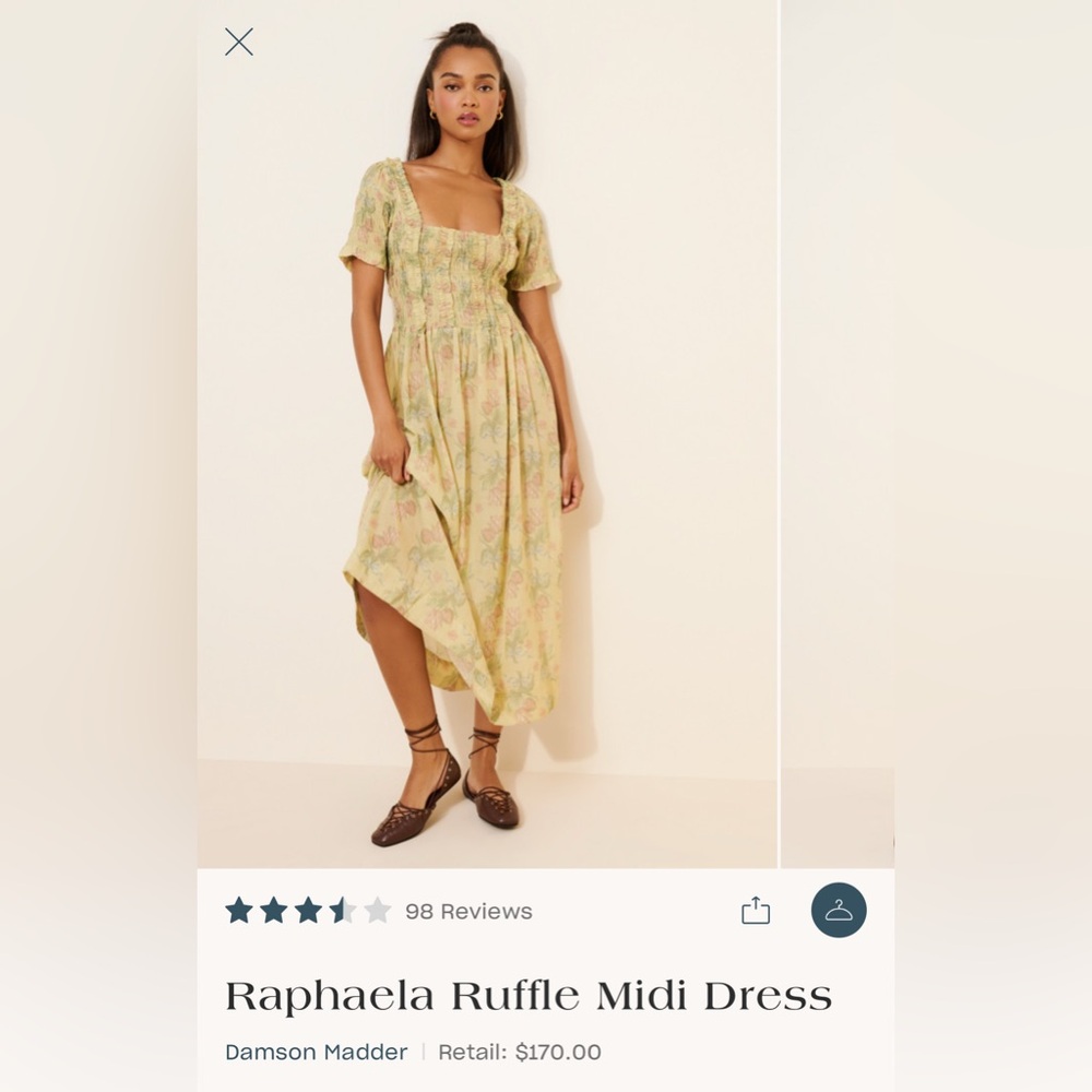 Damson Madder Raphael’s Midi Dress | Green & Yellow | Size 16 (US 12)